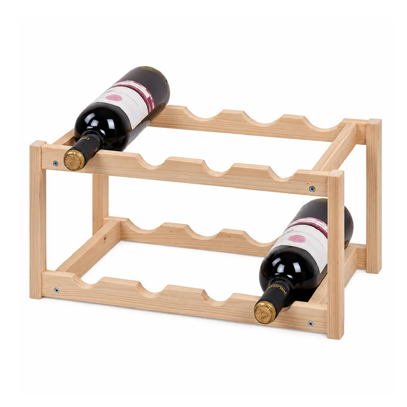 Poggiabottiglie in Legno 8 Bottiglie a 2 Livelli, Portabottiglie da Tavolo