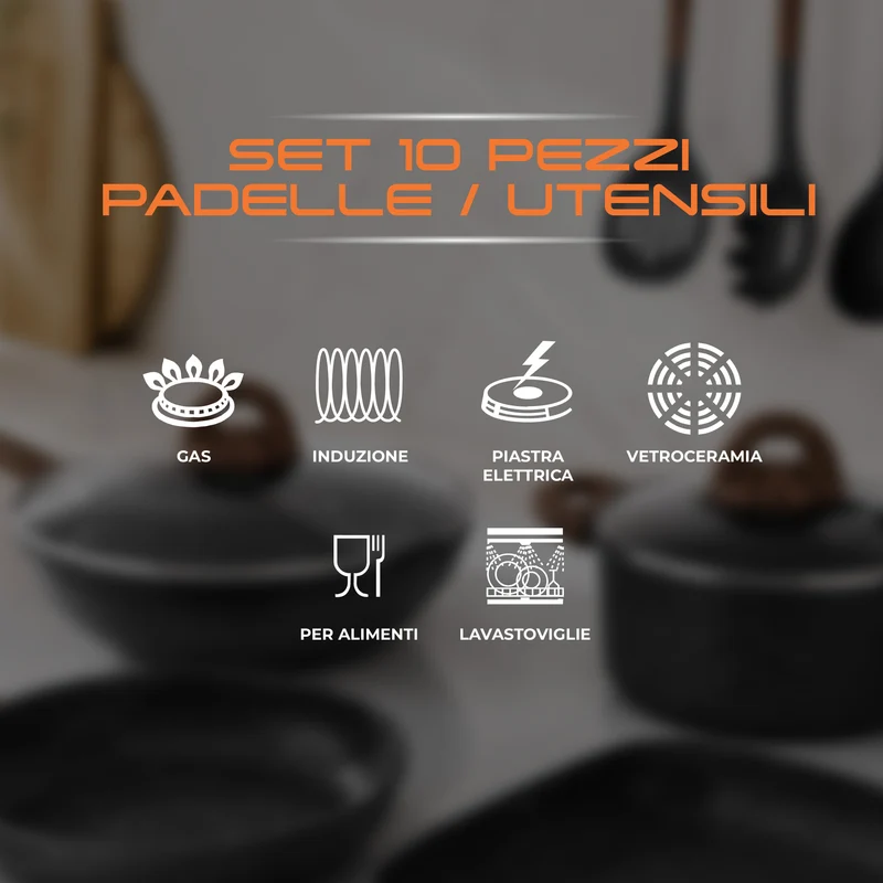 Set Pentole e Padelle Antiaderenti Induzione 10 Pezzi