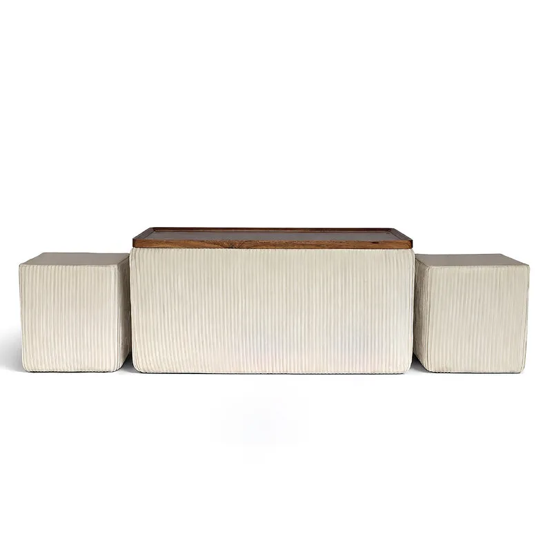 Set 3 Pouf Contenitore Quadrati con Tavolino Rettangolare Il Gruppone