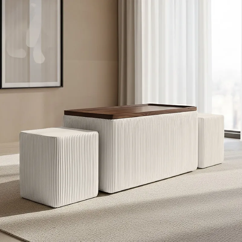 Set 3 Pouf Contenitore Quadrati con Tavolino Rettangolare Il Gruppone