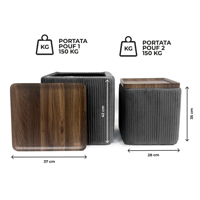 Set 2 Pouf Contenitore Quadrati in Velluto Il Gruppone