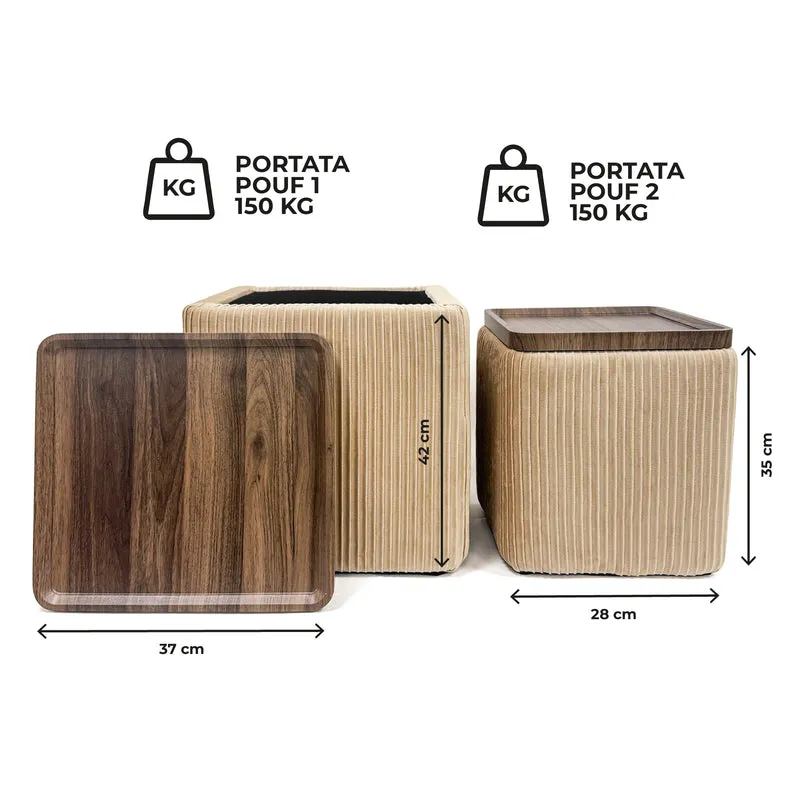 Set 2 Pouf Contenitore Quadrati in Velluto Il Gruppone