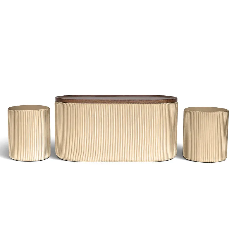 Set 3 Pouf Contenitore con Tavolino da Salotto Ovale Il Gruppone