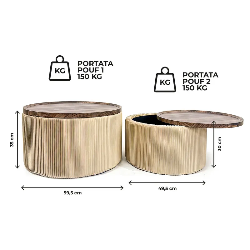Set 2 Pouf Contenitore Rotondi in Velluto Il Gruppone