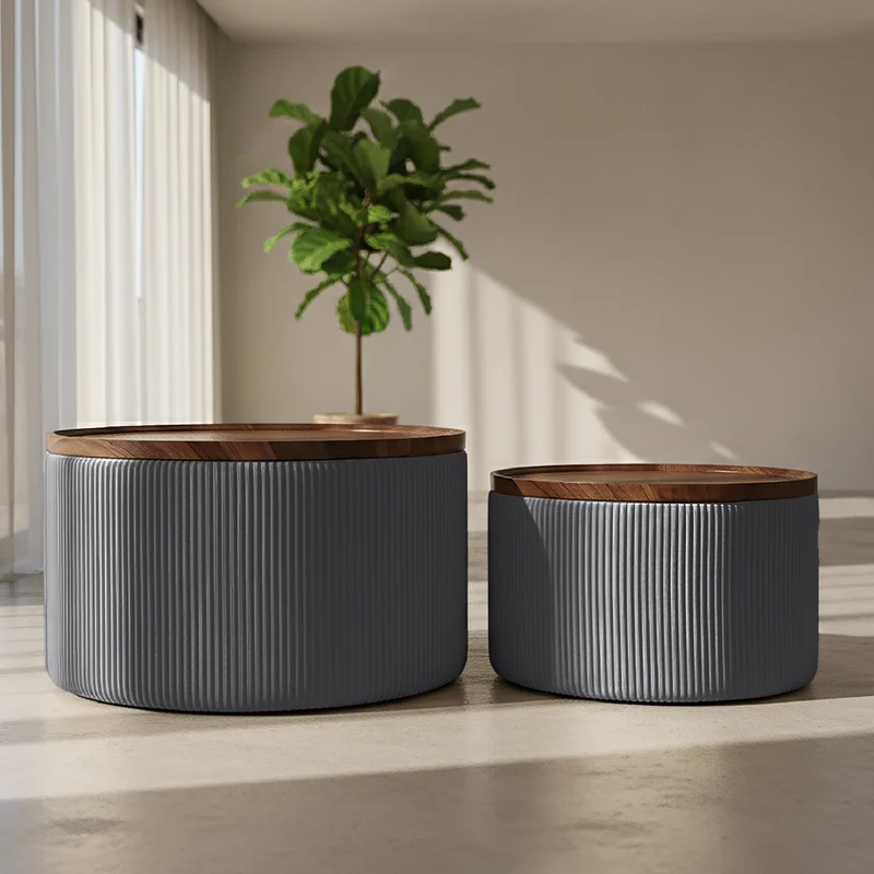 Set 2 Pouf Contenitore Rotondi in Velluto Il Gruppone