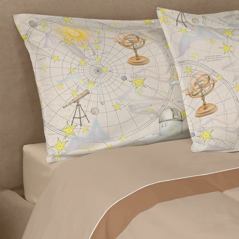 Completo Lenzuola in Percalle di Cotone Fantasia Astronomia - Galileo