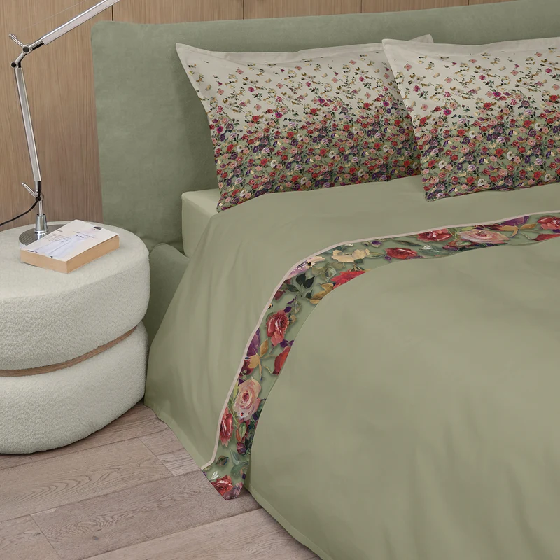 Completo Lenzuola in Raso Di Cotone Fantasia Floreale - Nettare