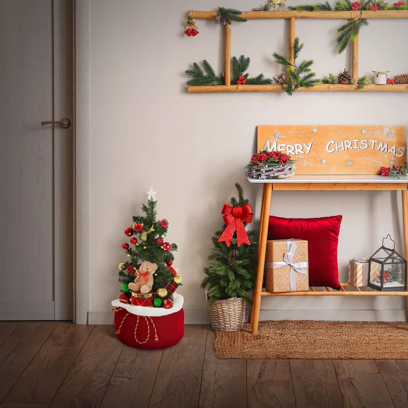 ECD GERMANY | Künstlicher Mini-Weihnachtsbaum mit Beleuchtung Ø34x60 cm Weihnachtsdeko Innen LED-Tannenbaum mit Lichterkette Christbaum