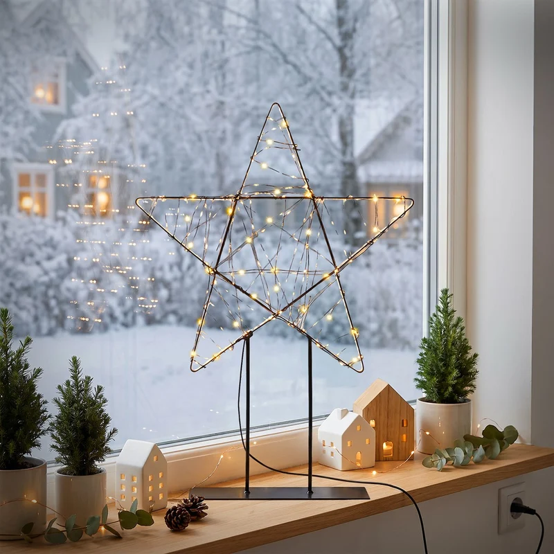 ECD Germany | LED Weihnachtsdeko mit Lichterkette, Metall-Leuchtdeko, Weihnachtsbeleuchtung Innen, mit Micro-LEDs, Warmweiß