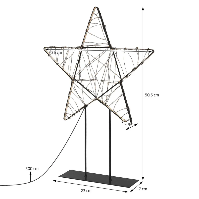 ECD Germany | LED Weihnachtsstern 50,5 cm Metall Warmweiß Weihnachtsdeko mit Lichterkette Leuchtstern auf Ständer Weihnachtsbeleuchtung Innen 350 LED