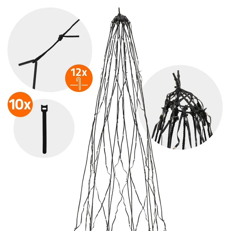 ECD GERMANY | LED Lichterkette für Fahnenmast und Weihnachtsbaum 8m Warmweiß 1440 LED Weihnachtsbeleuchtung Außen Garten Beleuchtung Baum Überwurf