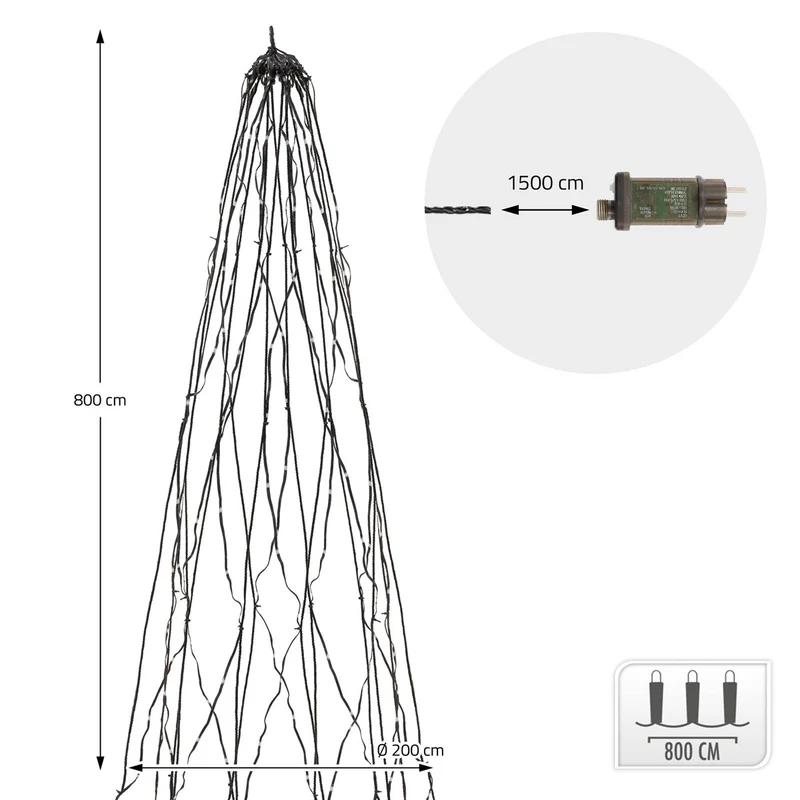 ECD GERMANY | LED Lichterkette für Fahnenmast und Weihnachtsbaum 8m Warmweiß 1440 LED Weihnachtsbeleuchtung Außen Garten Beleuchtung Baum Überwurf