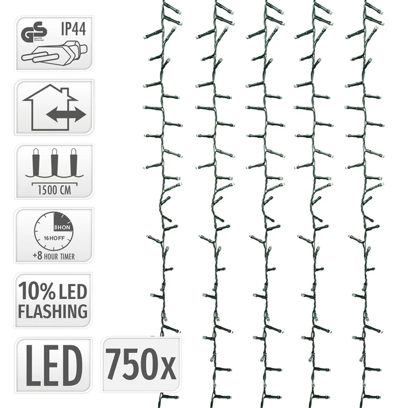 ECD Germany | LED Lichterkette Außen Innen 15 m Warmweiß Weihnachtsbeleuchtung LED Cluster Büschellichterkette Weihnachten wetterfest 750 LED Timer