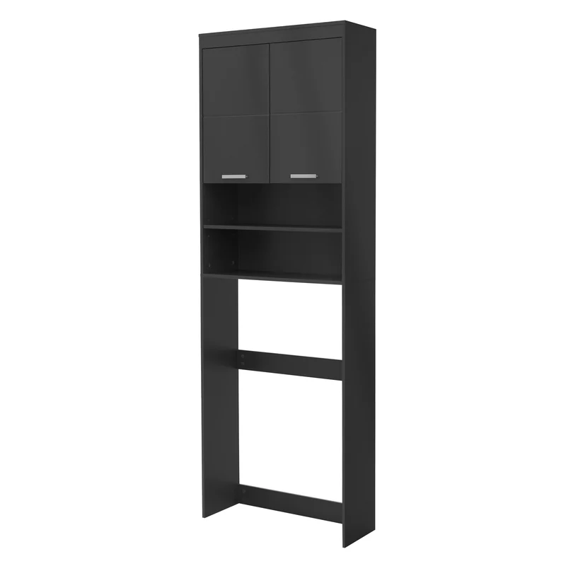 Waschmaschinenschrank Waschmaschinen Regal 63x24x187,5 cm mit 2 Türen und 2 Ablagen in Dunkelgrau ML-Design