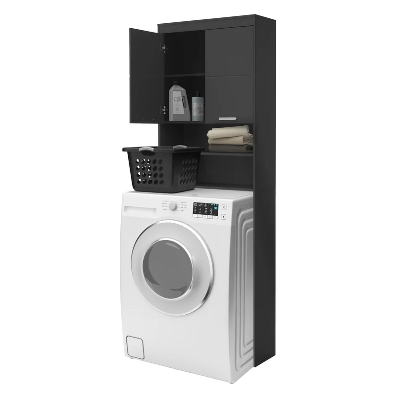 Waschmaschinenschrank Waschmaschinen Regal 63x24x187,5 cm mit 2 Türen und 2 Ablagen in Dunkelgrau ML-Design