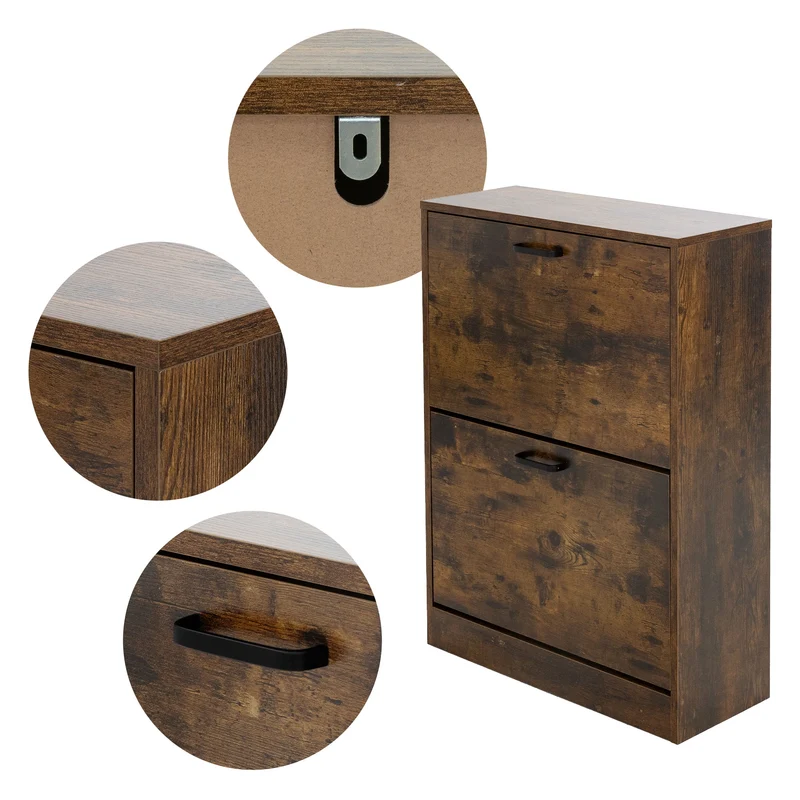 Schuhschrank 60x24x84 cm Braun inkl. 2 Klappfächern ML-Design