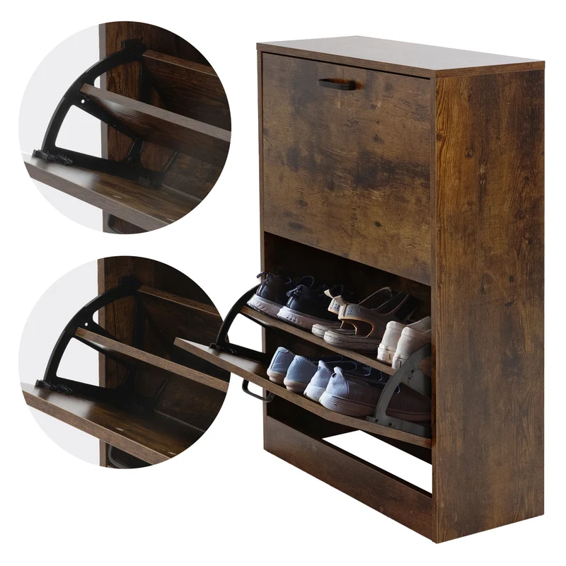 Schuhschrank 60x24x84 cm Braun inkl. 2 Klappfächern ML-Design