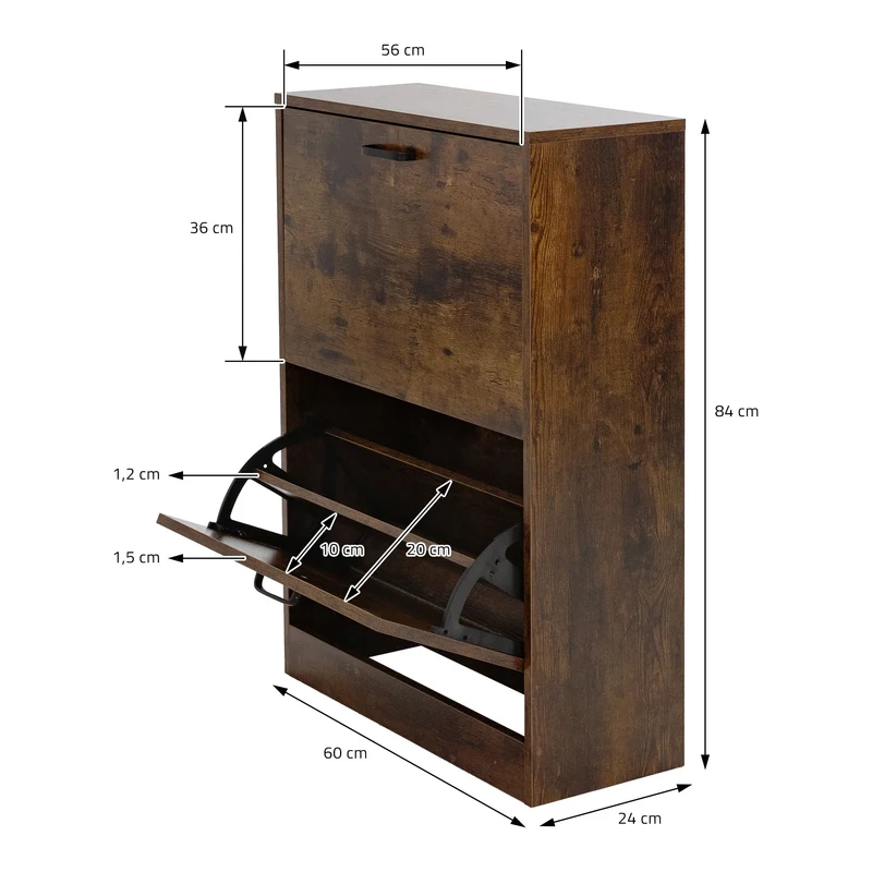 Schuhschrank 60x24x84 cm Braun inkl. 2 Klappfächern ML-Design