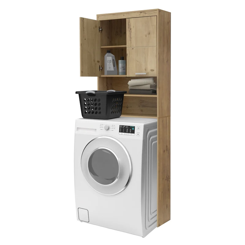 Waschmaschinenschrank mit 2 Türen und 2 offenen Fächern 187,5x63 cm Eichenoptik ML-Design