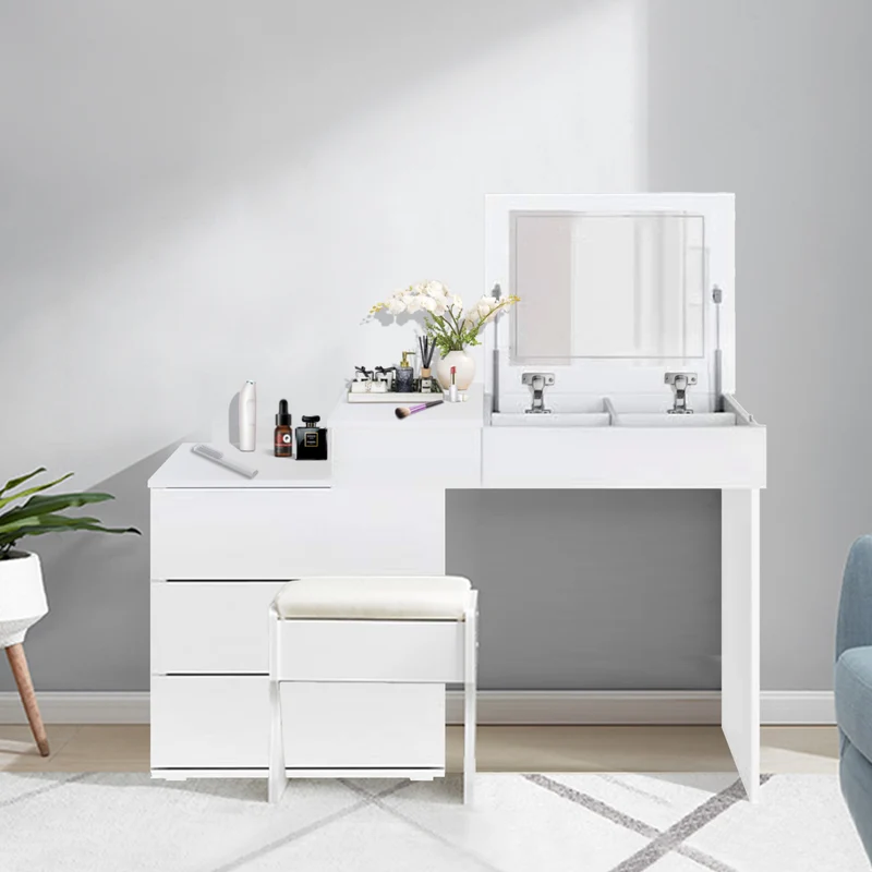 Schminktisch Frisiertisch 117,5x78x45 cm in Weiß mit Klappspiegel & 4 Schubladen ML-Design