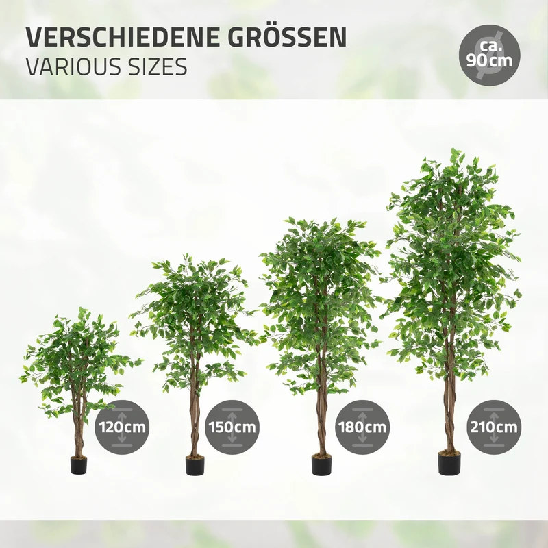 Künstlicher Ficus 120 cm Kunstpflanze mit Naturholzstamm im Topf ML-Design