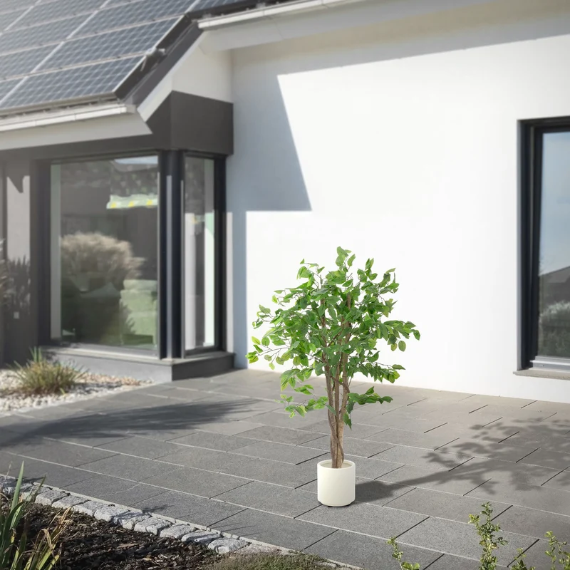 Künstlicher Ficus 120 cm Kunstpflanze mit Naturholzstamm im Topf ML-Design