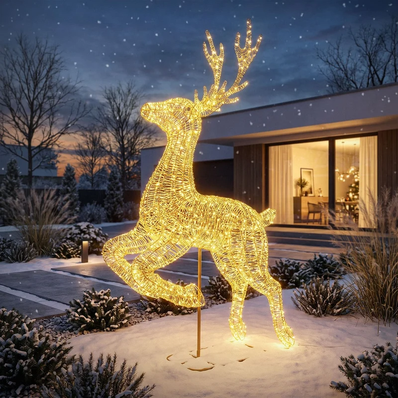 ECD Germany | LED Rentier Outdoor XXL Metall Gold Weihnachtsdeko Weihnachtsbeleuchtung Beleuchtete Weihnachtsfigur groß Warmweiß