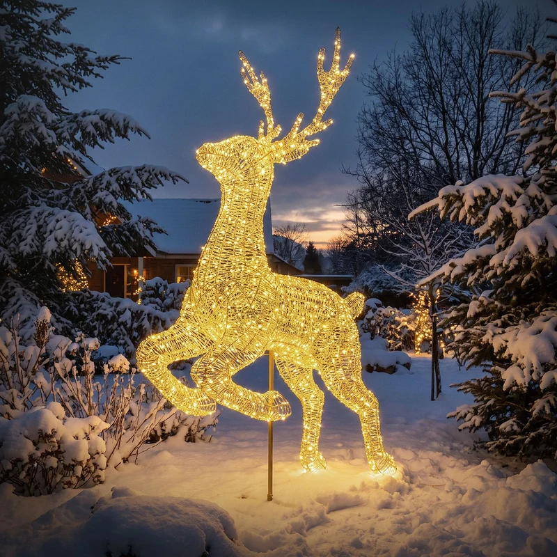 ECD Germany | LED Rentier Outdoor XXL 337 cm Metall Gold Weihnachtsdeko Weihnachtsbeleuchtung Beleuchtete Weihnachtsfigur groß 10000 LED Warmweiß