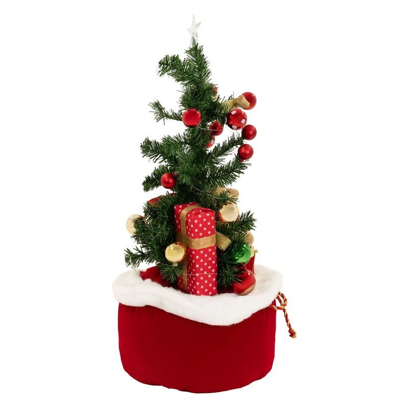 ECD GERMANY | Künstlicher Mini-Weihnachtsbaum mit Beleuchtung Ø34x60 cm Weihnachtsdeko Innen LED-Tannenbaum mit Teddybär und Lichterkette Christbaum