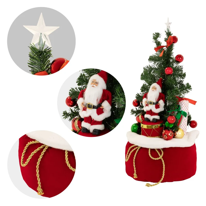 ECD GERMANY | Künstlicher Mini-Weihnachtsbaum mit Beleuchtung Ø34x60 cm Weihnachtsdeko Innen LED-Tannenbaum mit Weihnachtsmann Lichterkette Christbaum