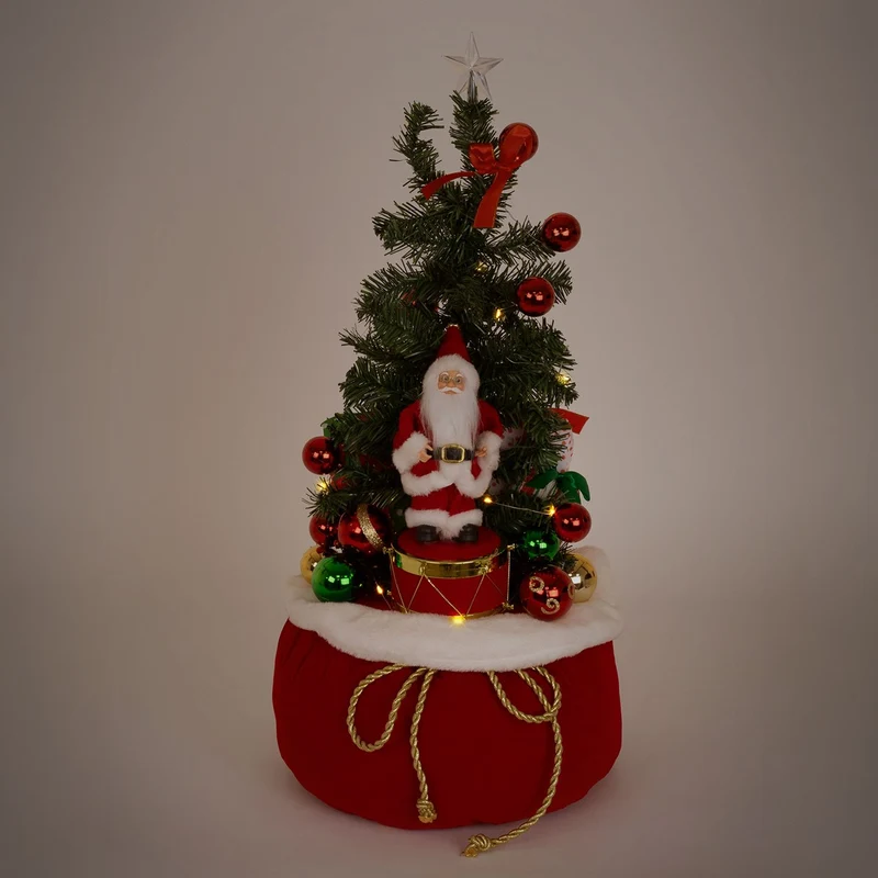 ECD GERMANY | Künstlicher Mini-Weihnachtsbaum mit Beleuchtung Ø34x60 cm Weihnachtsdeko Innen LED-Tannenbaum mit Weihnachtsmann Lichterkette Christbaum