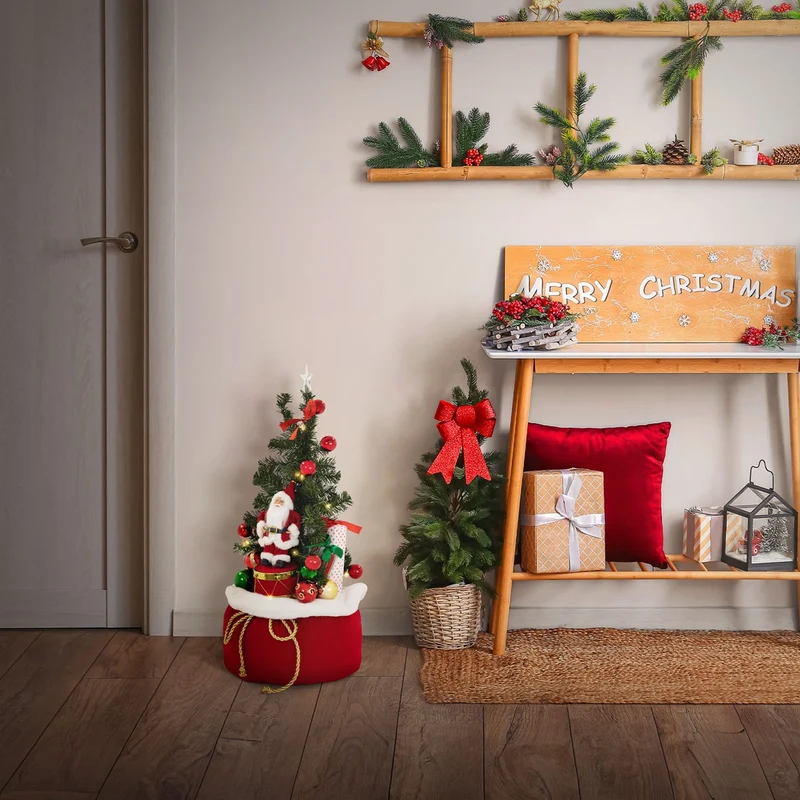 ECD GERMANY | Künstlicher Mini-Weihnachtsbaum mit Beleuchtung Ø34x60 cm Weihnachtsdeko Innen LED-Tannenbaum mit Weihnachtsmann Lichterkette Christbaum