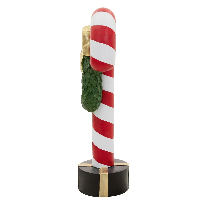 ECD Germany | Zuckerstange-Figur mit LED-Beleuchtung 68 cm Rot-Weiß Weihnachtsdeko Innen Zuckerstange-Stab mit Kranz Weihnachtsfigur Batteriebetrieben