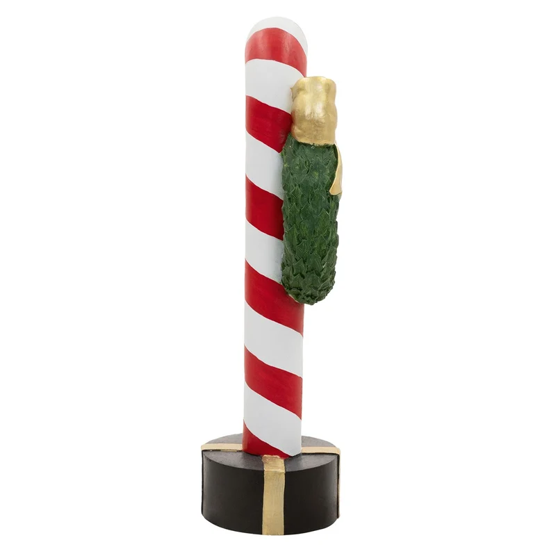 ECD Germany | Zuckerstange-Figur mit LED-Beleuchtung 68 cm Rot-Weiß Weihnachtsdeko Innen Zuckerstange-Stab mit Kranz Weihnachtsfigur Batteriebetrieben