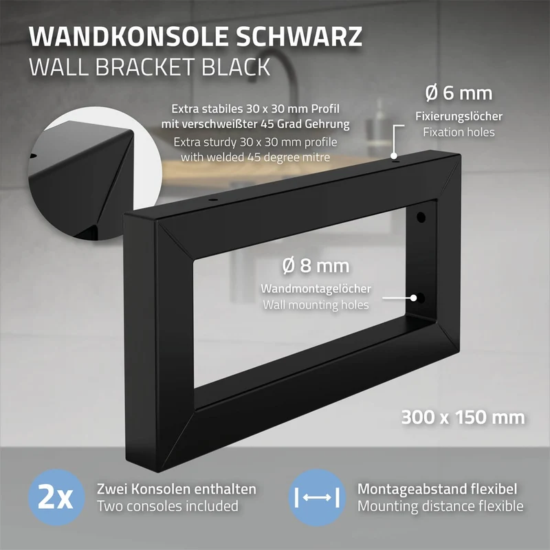 ML-Design | 2er Set Wandkonsole für Waschtisch aus Stahl, Design Waschtischhalterung, Wandhalterung Unterbau für Waschtischplatte