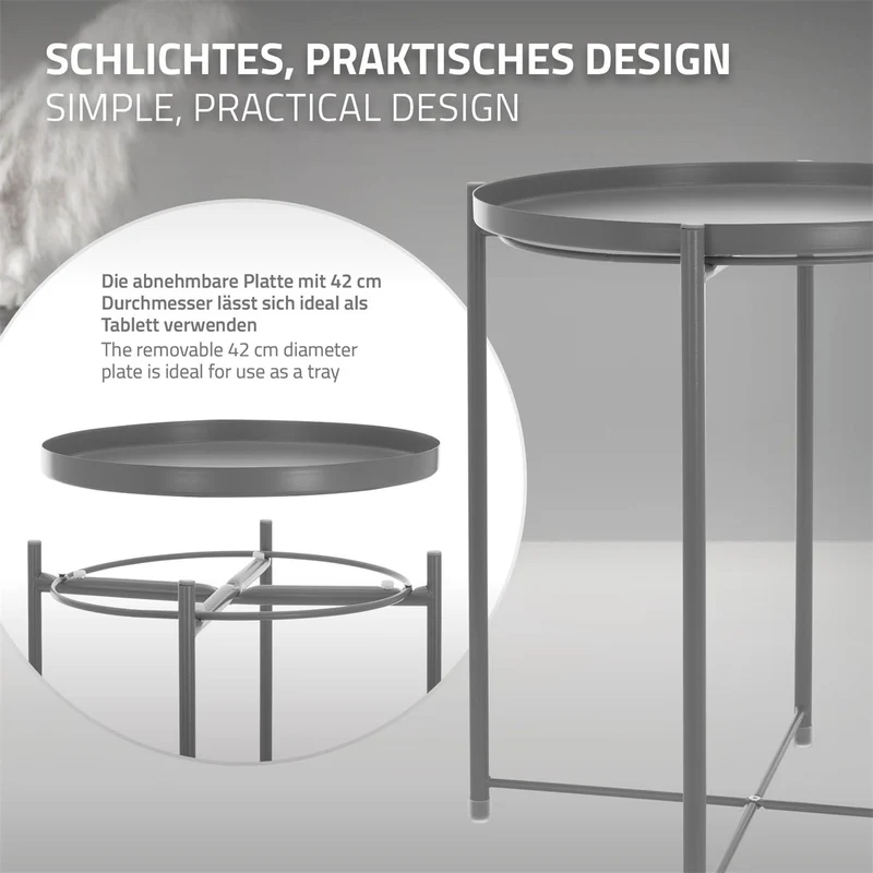 ML-Design | Beistelltisch rund Ø42x52 cm aus Metall Couchtisch abnehmbarem mit Tablett