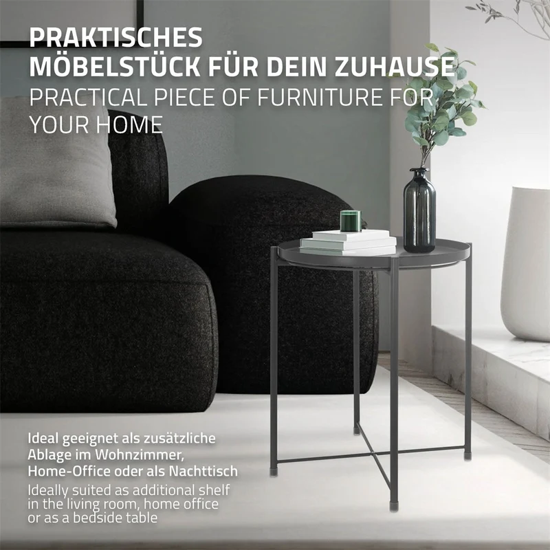 ML-Design | Beistelltisch rund Ø42x52 cm aus Metall Couchtisch abnehmbarem mit Tablett