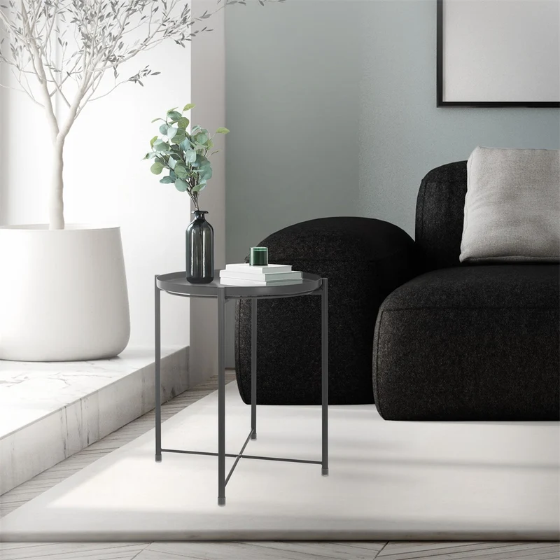 ML-Design | Beistelltisch rund Ø42x52 cm aus Metall Couchtisch abnehmbarem mit Tablett