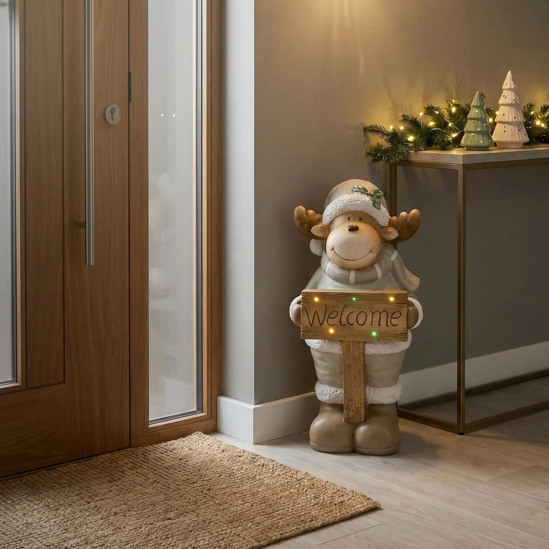 ECD GERMANY | Weihnachtselch-Figur mit LED-Beleuchtung 76 cm Weihnachtsdeko Innen Elch Weihnachtsfigur Batteriebetrieben Weihnachten Dekofigur Rentier