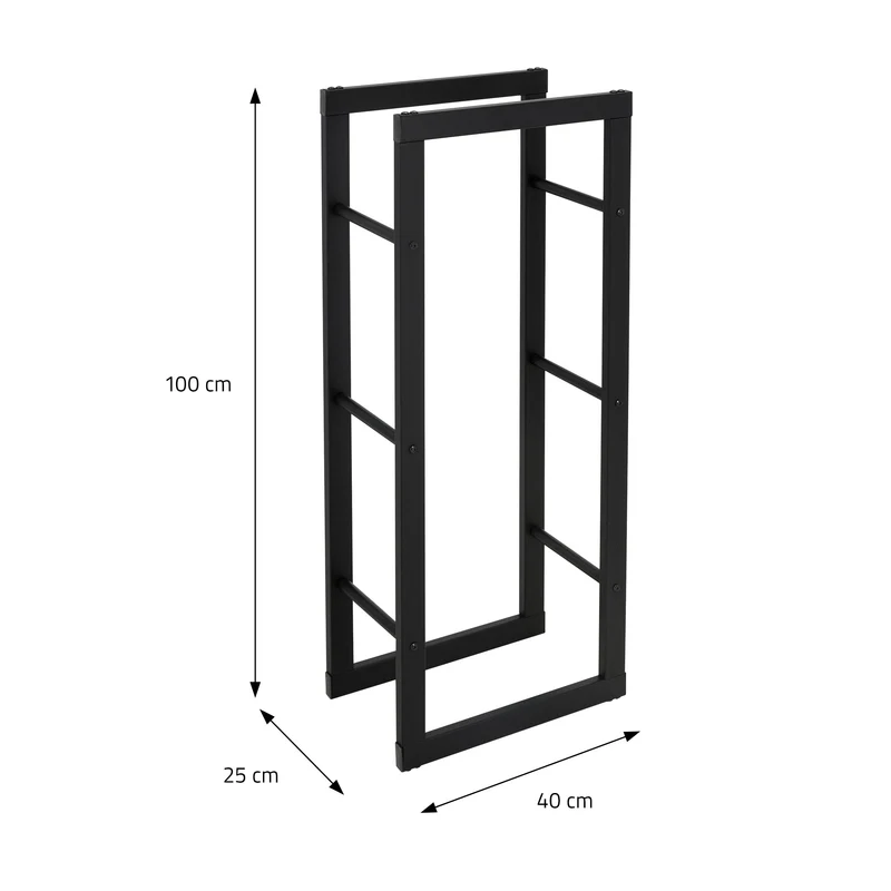 Kaminholzregal 40x100x25 cm Schwarz aus Metall ML-Design