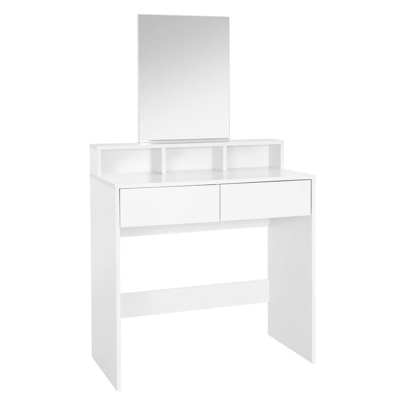ML-Design | Schminktisch Frisiertisch 80x40x140 cm in Weiß mit Spiegel, 2 Schubladen und 3 Ablagen