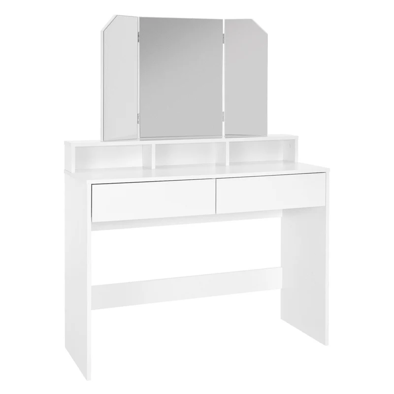 ML-Design | Schminktisch Frisiertisch 100x40x140 cm in Weiß mit Spiegel 3-tlg & 2 Schubladen