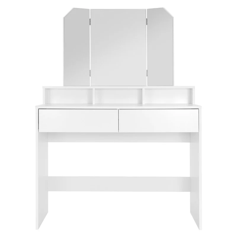 ML-Design | Schminktisch Frisiertisch 100x40x140 cm in Weiß mit Spiegel 3-tlg & 2 Schubladen