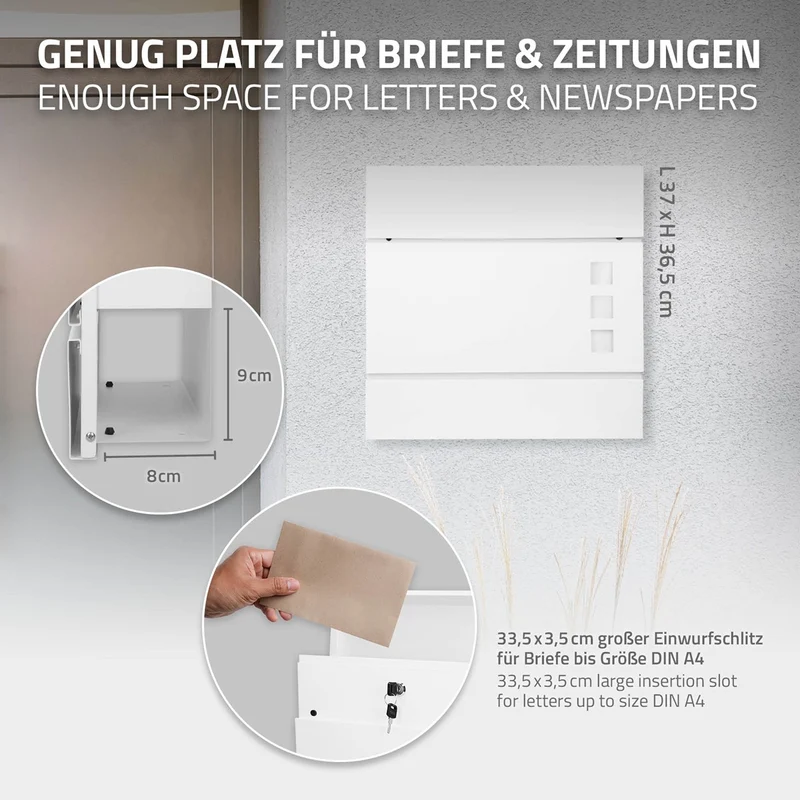 ML-Design | Briefkasten mit Zeitungsfach 37x10,5x36,5 cm aus Stahl Moderner Design