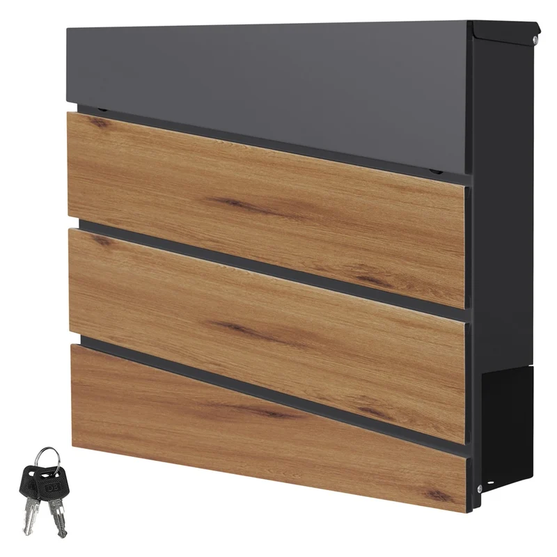 ML-Design | Briefkasten mit Zeitungsfach 37x36,5x11 cm Anthrazit aus Stahl, Modernes Diagonales Design