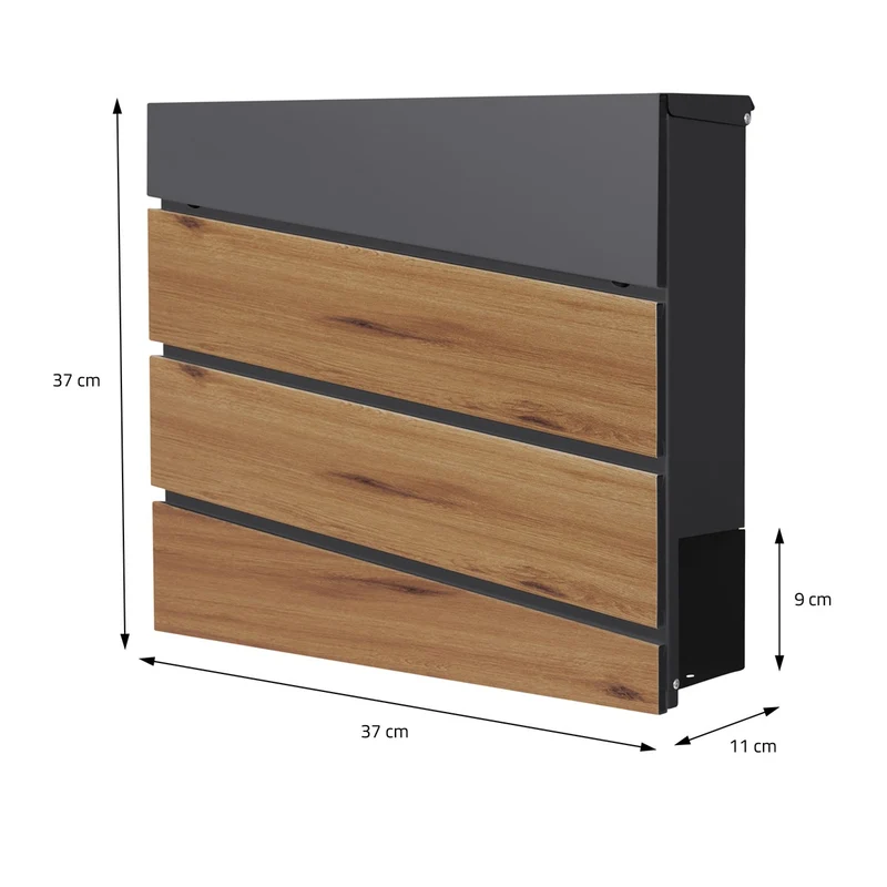 ML-Design | Briefkasten mit Zeitungsfach 37x36,5x11 cm Anthrazit aus Stahl, Modernes Diagonales Design