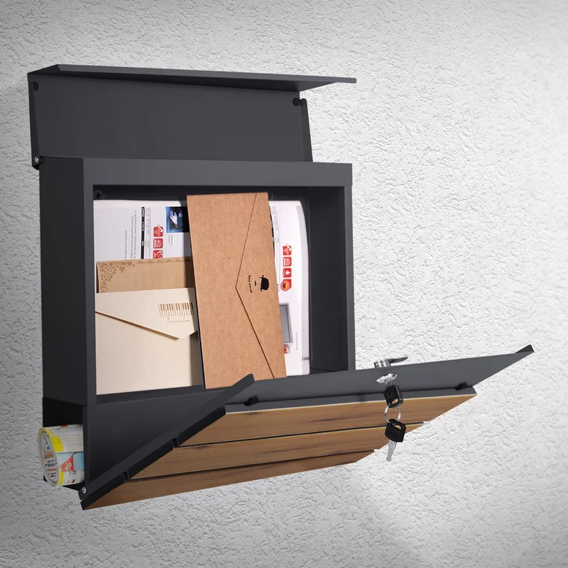 ML-Design | Briefkasten mit Zeitungsfach 37x36,5x11 cm Anthrazit aus Stahl, Modernes Diagonales Design