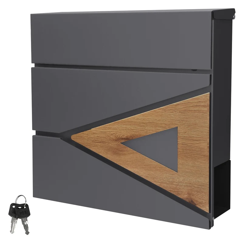 ML-Design | Briefkasten mit Zeitungsfach 37x36,5x11 cm Anthrazit aus Stahl, Modernes Dreieckiges Design