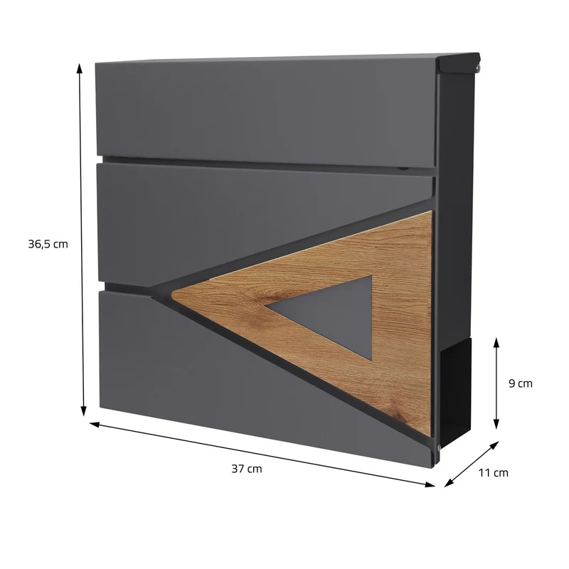 ML-Design | Briefkasten mit Zeitungsfach 37x36,5x11 cm Anthrazit aus Stahl, Modernes Dreieckiges Design