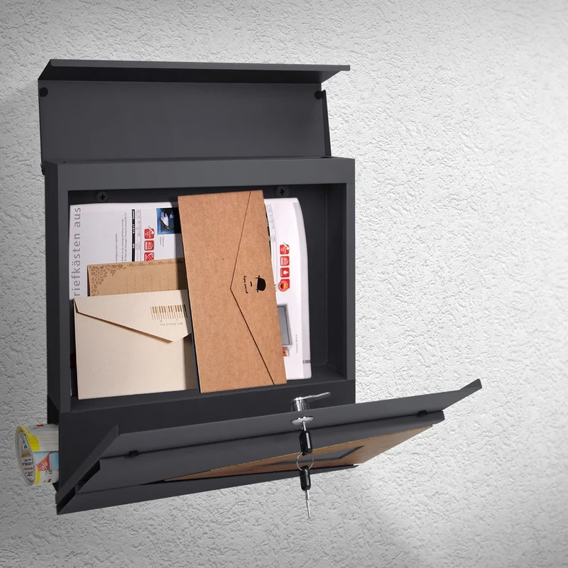 ML-Design | Briefkasten mit Zeitungsfach 37x36,5x11 cm Anthrazit aus Stahl, Modernes Dreieckiges Design